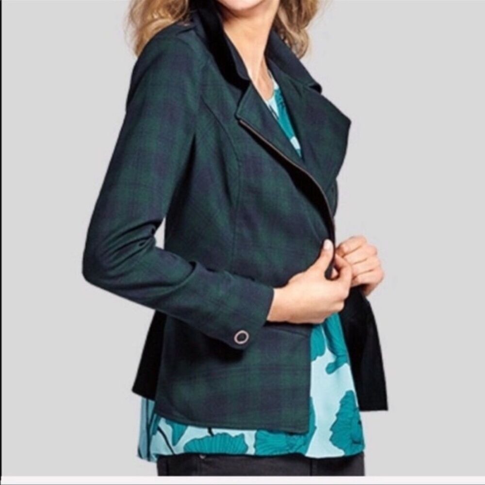 Cabi Plaid Blazer Jacket Size 6 Tartan Green Moto Classic Office Work Basic